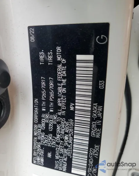 2023 Toyota 4Runner Sr5 из США, поврежденный, VIN JTEEU5JR6P5281069